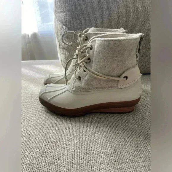 Sperrys Saltwater Tide Wool Ivory Cream Embossed Rain Duck Wedge Boot size 6 - Picture 5 of 9
